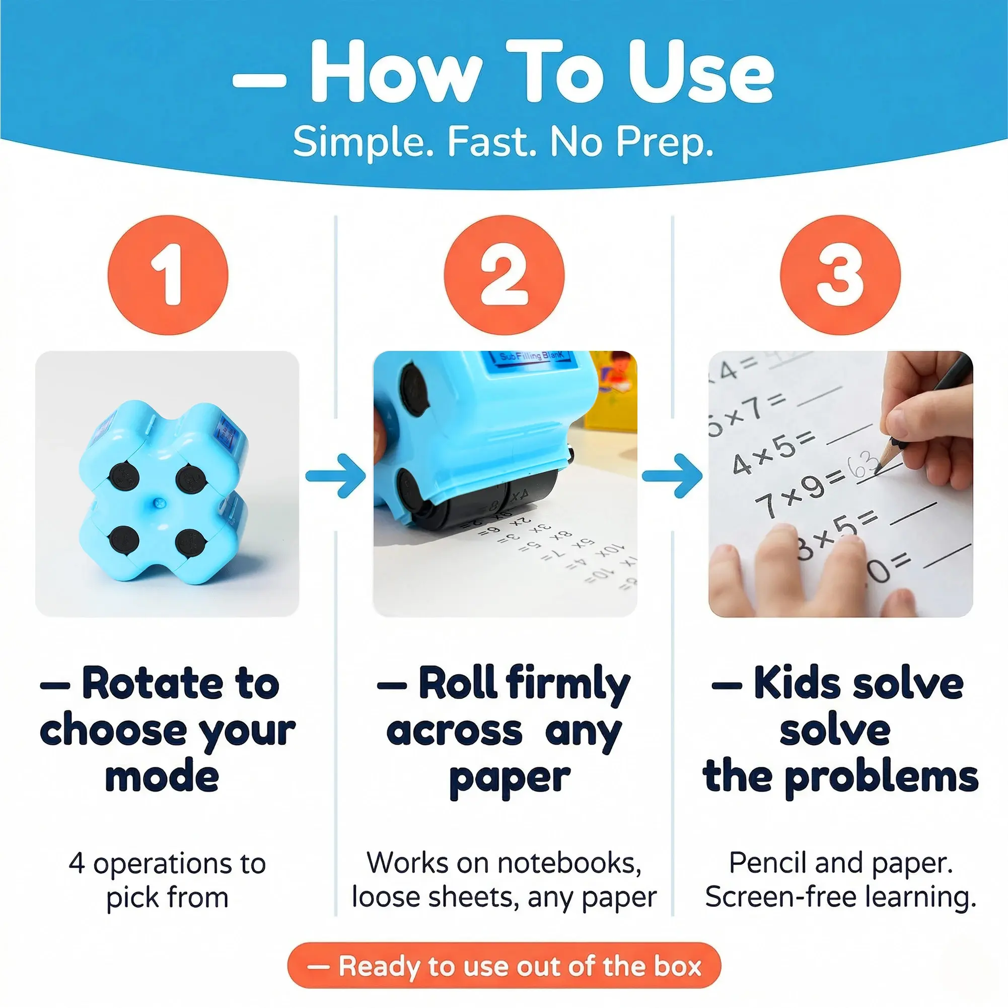 Math Teacher 4 in 1 Math Roller Stamp, Addition Subtraction  Multiplication Practice Tool, Math Stamp Roller for Kids  Ages 5-9 Classroom Home Use, Math Gift for Kids