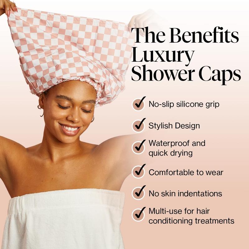 Luxury Shower Caps for Women Reusable Waterproof - Flexi Satin Lined, Quick-dry, Adjustable, Hair Cap for Long & Short Hair - Terracotta
