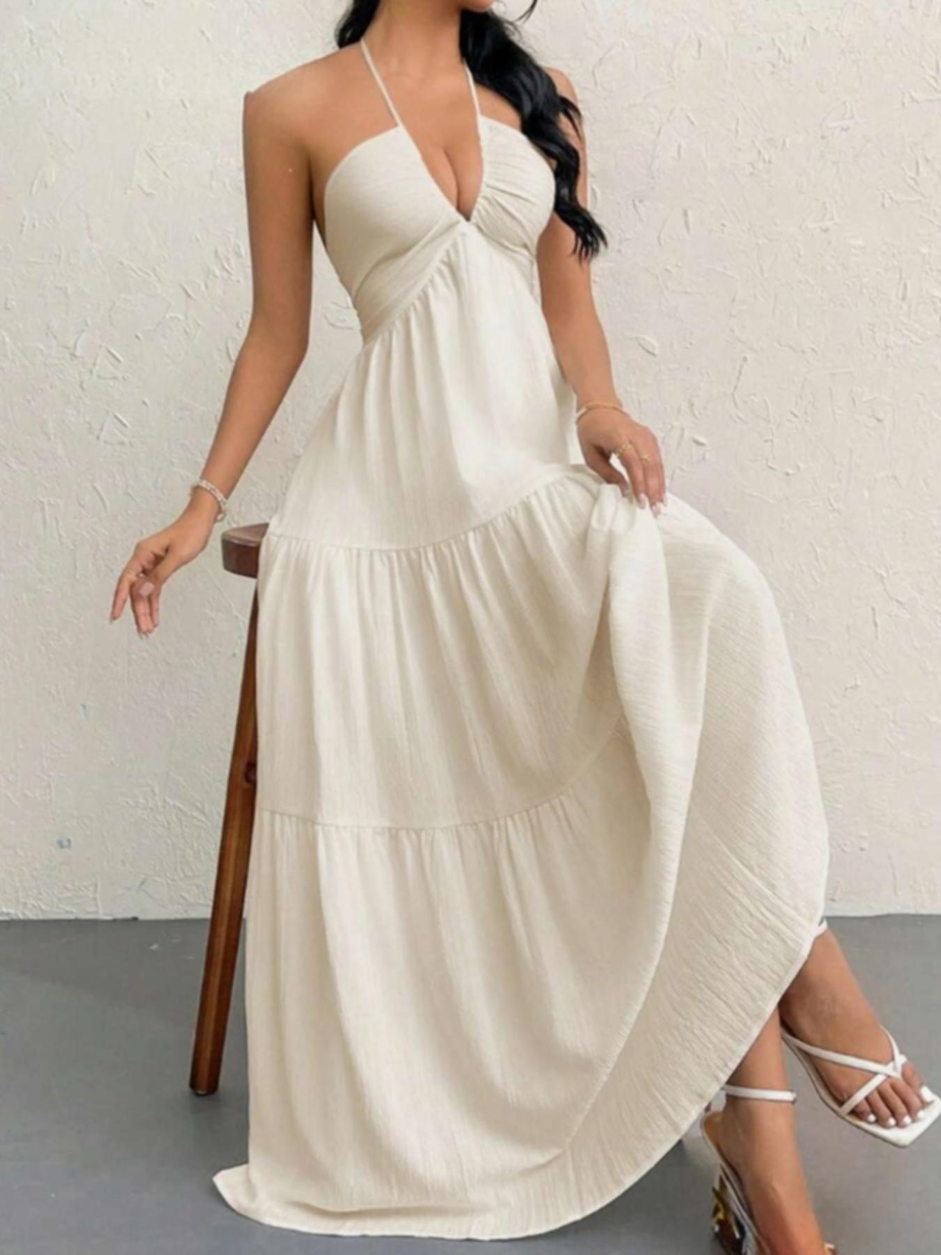 Women's Plain Dress, Summer Clothes Women, Casual Basic Loose Fit Sleeveless Dress for Beach Holiday Vacation, Ladies Summer Clothes, Women's Clothing, Womenswear, Dresses for Party, Minimalist A Line Dress