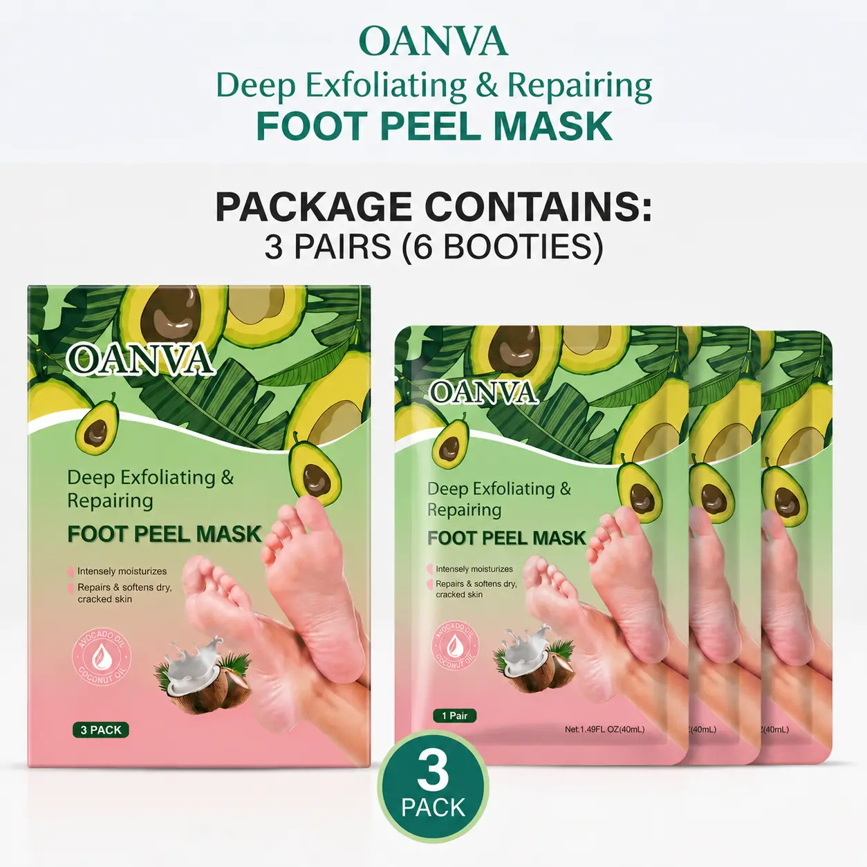 Foot Peeling Mask, Exfoliating Foot Peel Mask with Avocado Oil & Coconut Oil, Remove Dry Dead Skin & Calluses, Repair Cracked Heels for Baby Soft Feet