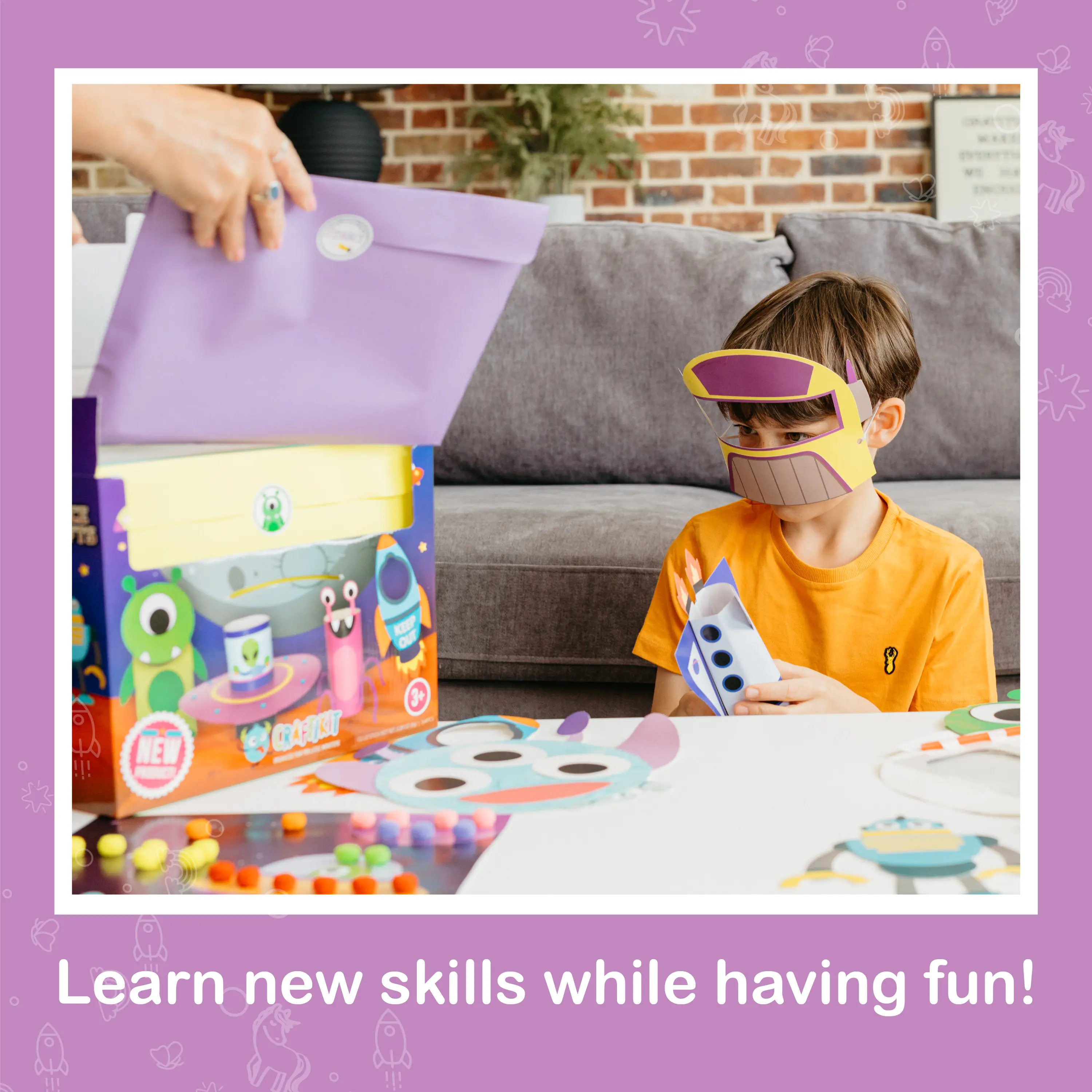 20 Crafts in a Box - 20 Simple Paper Crafts for Kids Ages 3-8 - Arts and Crafts Kit with Envelopes Glue Stick Tape - Low Mess Easy to Complete Fun for Creativity & Fine Motor Skills