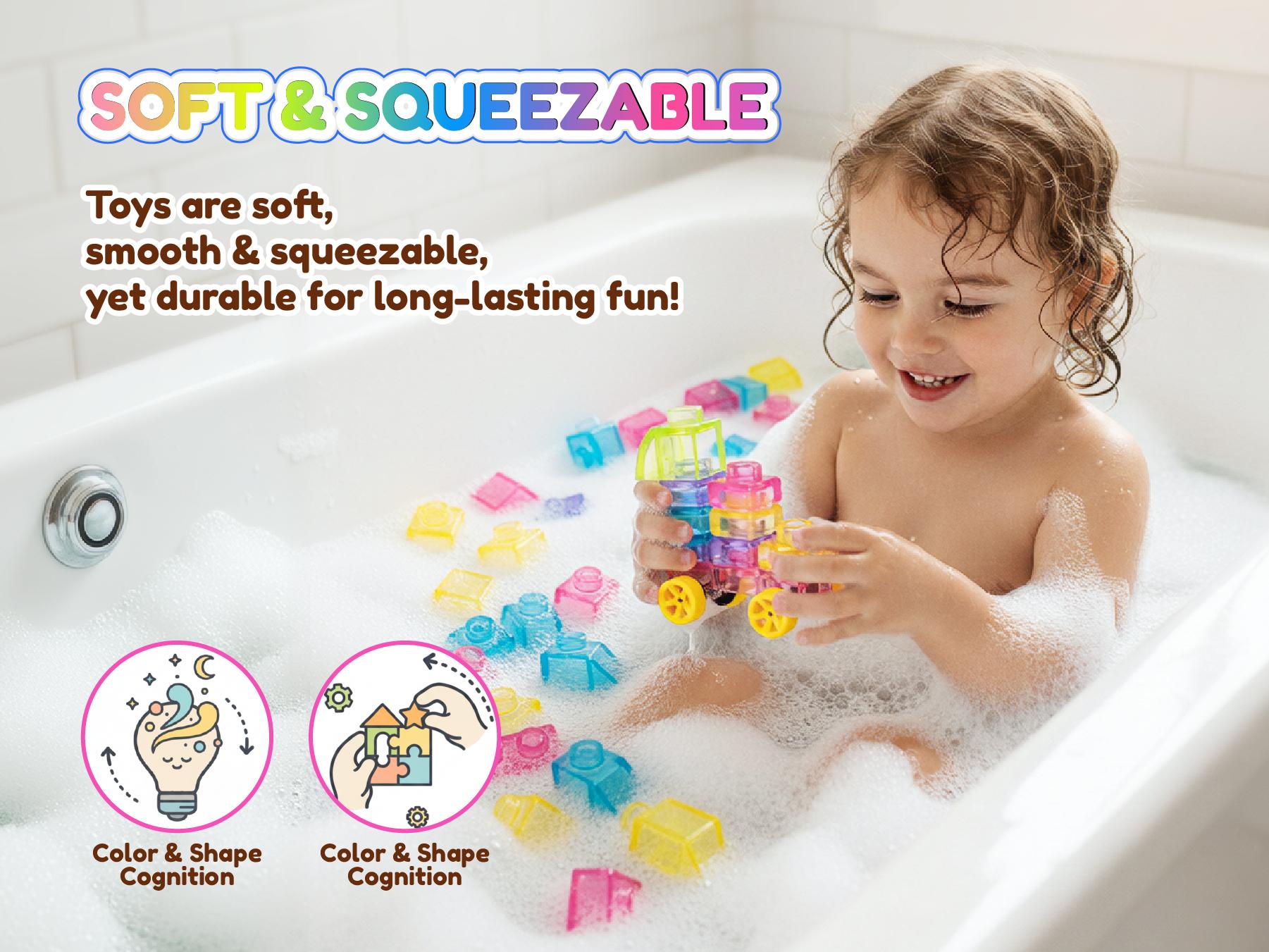 JOYSPOT Soft Jelly Building Blocks, Squishy Multi-color Stacking Building Blocks Toy Set, Non-toxic Sensory Tactile Play Toy Safe Squeezable & Stretchable Fun, Puzzle Blocks for Kids Early learning Preschool STEM Creative Construction Bath Toy Age 3+ tikt