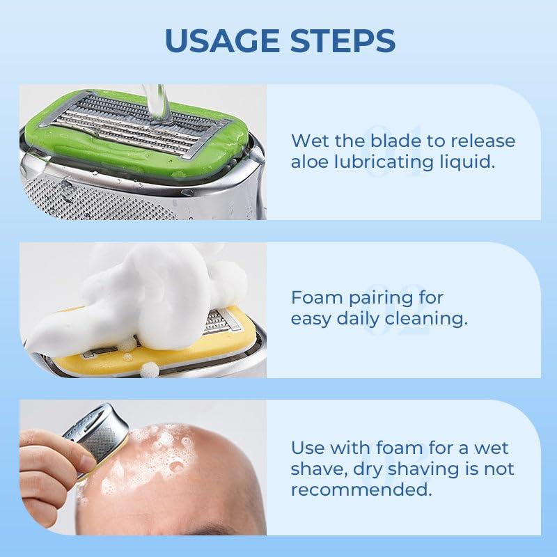 Bald Head Razor for Men - Dual-Directional 8-Layer Blade Head Shaver, Anti-Scratch Comb & Anti-Bump Design, Full-Body Waterproof Washable, Replaceable Heads & Full-Body Shaving (Legs/Arms), Sensitive Skin Friendly, Ideal for Daily/Travel/Gift Use