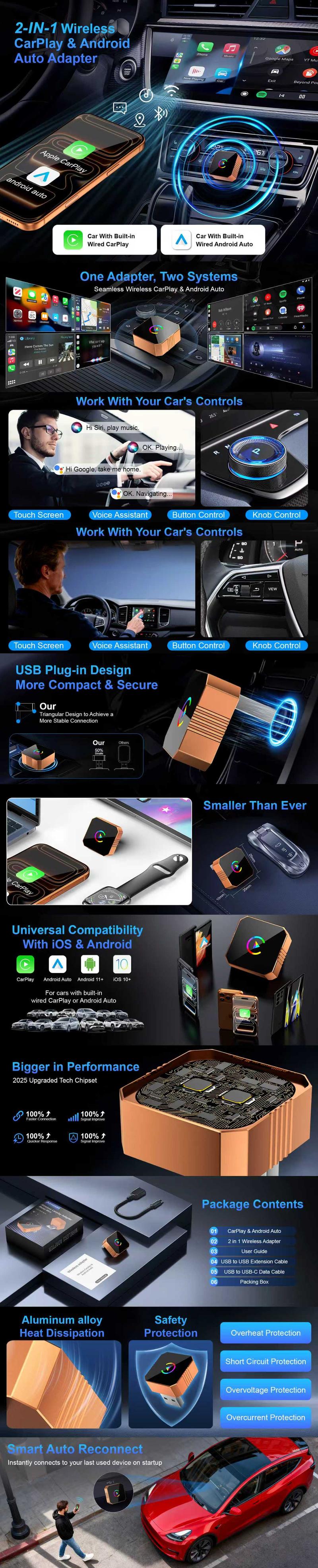 [Christmas Picks with CarPlay] Aimoon Mini Orange Blue Silver Cube Pro  3.0 Wireless CarPlay & Android Auto Adapter 2026&ndash; Plug & Play, Fast Auto-Reconnect