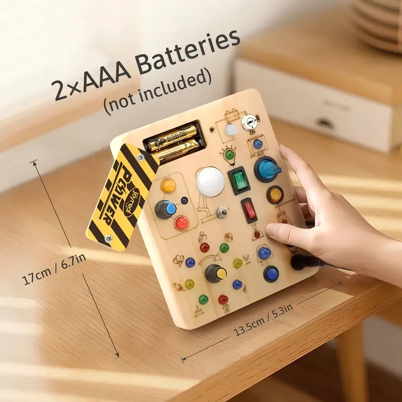 Busy Board, Montessori Toys, Wooden Busy Board with LED Light Up Switch, Learning Sensory Travel Toys, Valentine's Day Gifts Idea for Kids