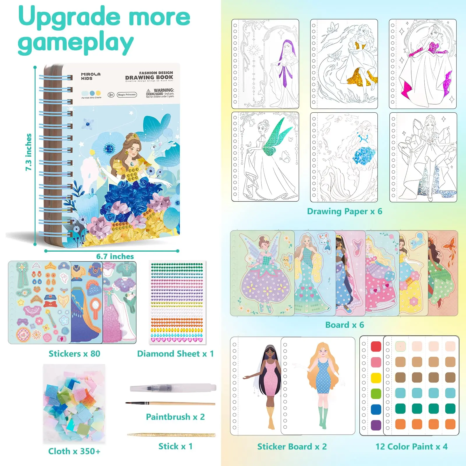 4-in-1 Diamond Painting Kits & Art Magic Princess Craft Kit Stuffers Watercolor DIY Gifts for Girls Handicraft Activities  Embroidery Design Set #Summervibes