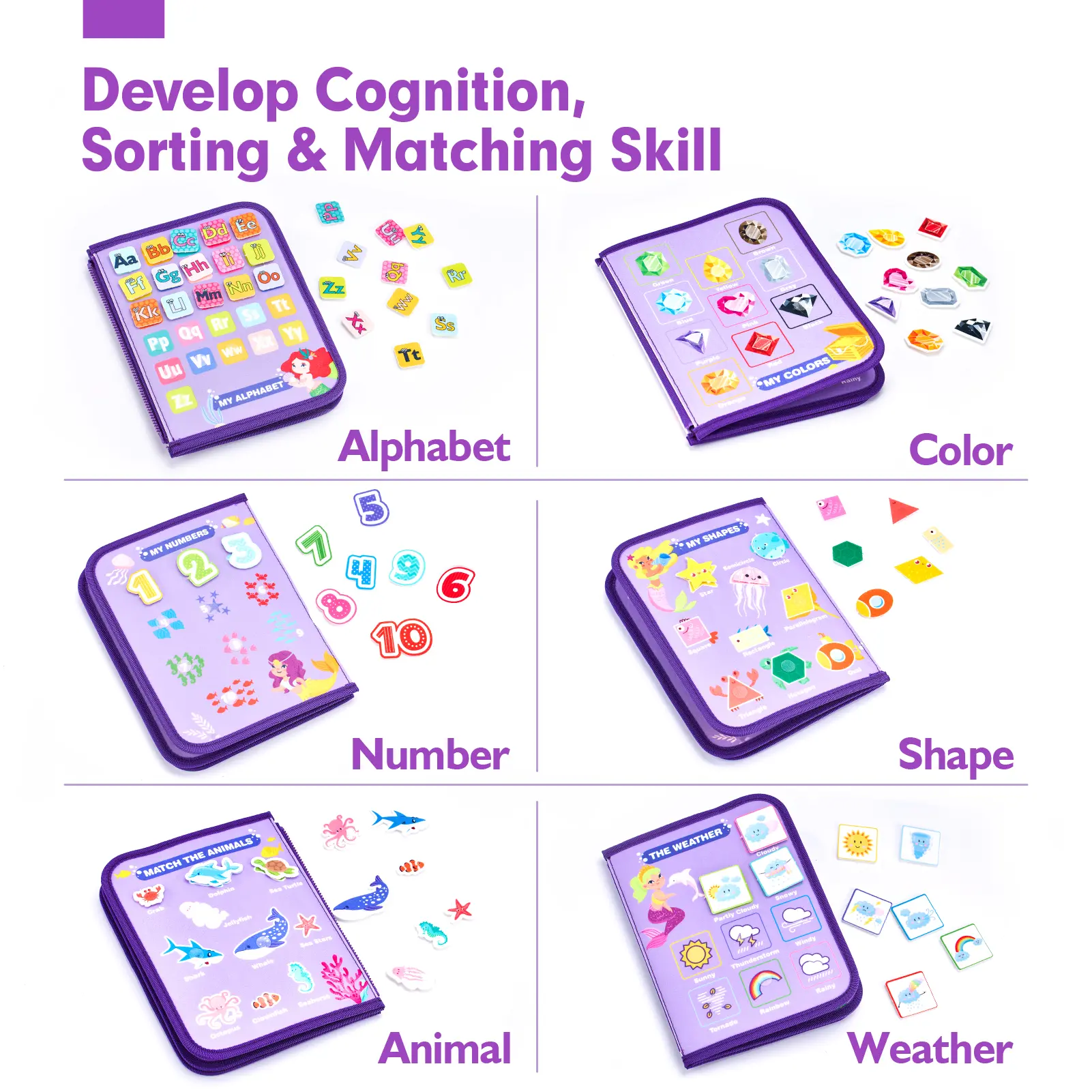  Preschool Busy Board, Unisex Montessori Felt Fabric Toy for Toddlers, Learning Activities for Fine Motor Skills, Portable Travel Book with Carry Handle, Carry Handle Makes Travel Play Easy