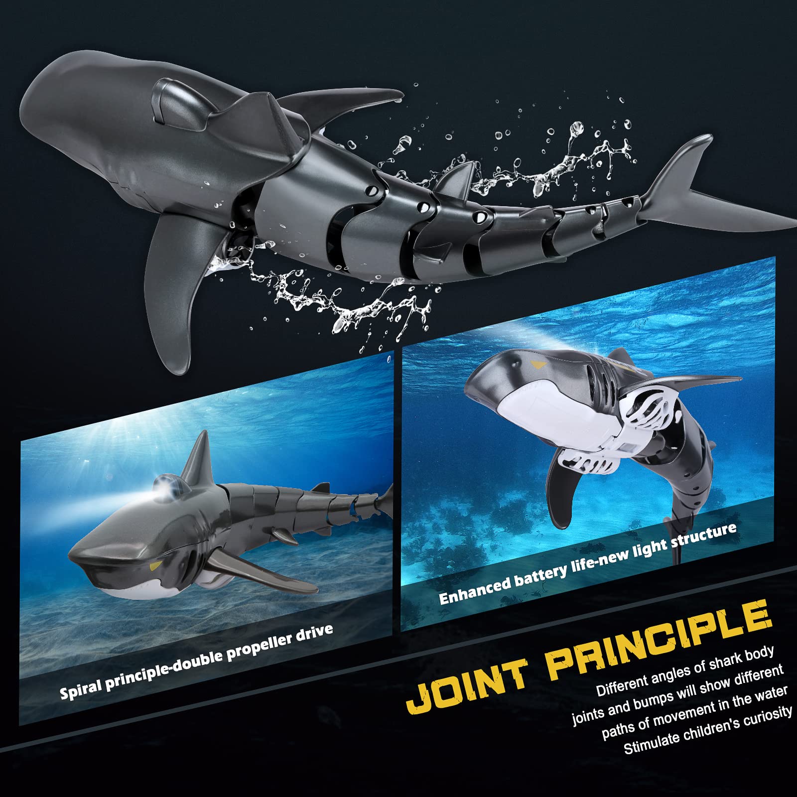 Summervibes Remote Control Shark Toys 1:18 High Simulation Scale Fish with Light for Lake Bathroom Pool 2.4g Electric RC Boat Birthday Couple Christmas Gifts
