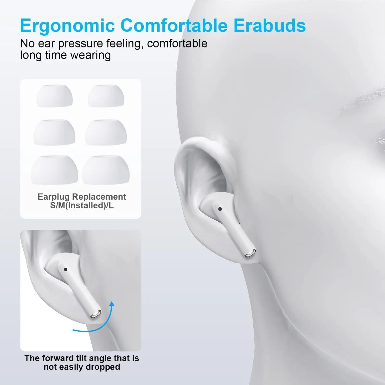 Bluetooth Earbuds with Active Noise Cancellation Adaptive Audio, USB-C Charging Case, Long Battery Life, Automatic Intelligent Matching Compatible with All Systems, Suitable for Listening to Music and Watching Movies