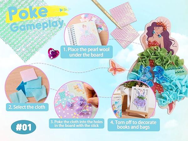 Jar Melo Poke-in 4-in-1 Diamond Painting Kits & Art Magic Princess Craft Kit Stuffers Watercolor DIY Gifts for Girls Handicraft Activities  Embroidery Design Set #Summervibes