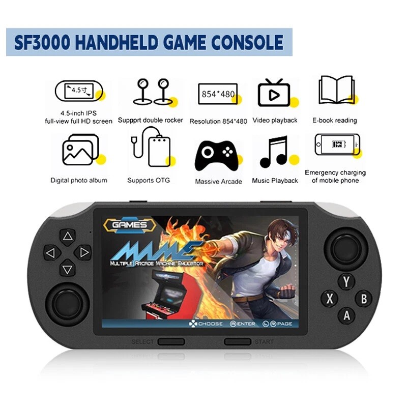 SF3000 Retro Handheld Game Console with 4.5 Inch IPS Screen 3000mAh Battery & 16GB TF Card for Boys Gift Gaming & accessories  game Cables cool gadgets boys Box Compact game console retro game consoles gamer gifts for him portable retro game console