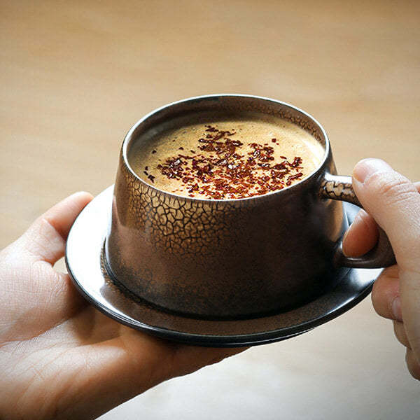 Vintage Crackle Pattern Coffee Cup and Saucer Set