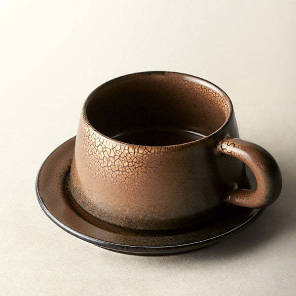 Vintage Crackle Pattern Coffee Cup and Saucer Set
