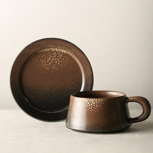 Vintage Crackle Pattern Coffee Cup and Saucer Set