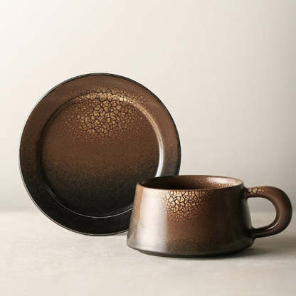 Vintage Crackle Pattern Coffee Cup and Saucer Set