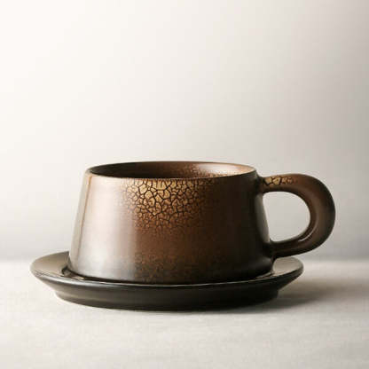 Vintage Crackle Pattern Coffee Cup and Saucer Set