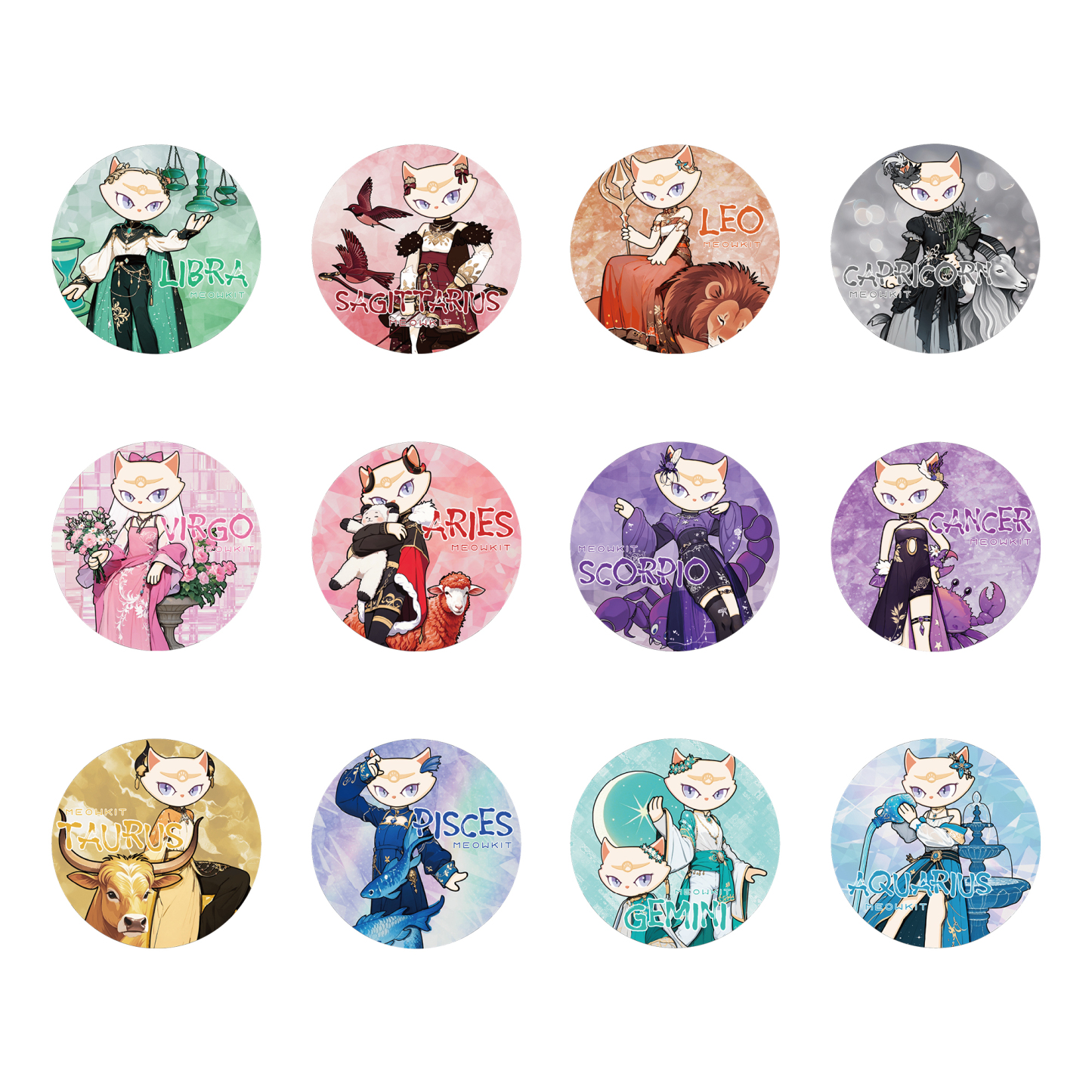 Meowkit 12 Zodiac Enamel Pins