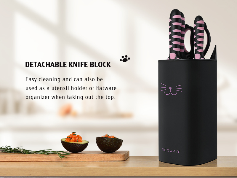 Meowkit 5-Piece Knife Set with Block Pink and Black Series