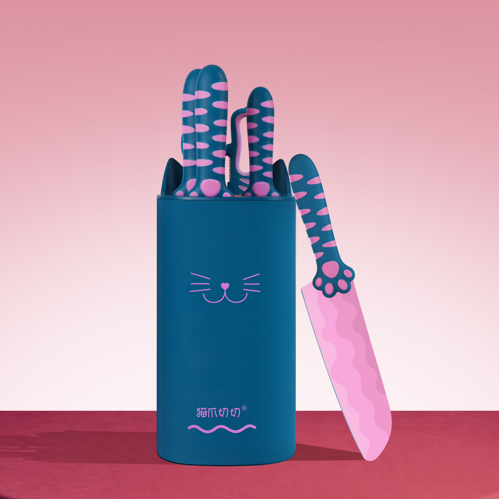Meowkit 5-Piece Kitchen Knife Set – Heart Sea Limited Edition, with Scissors and Block
