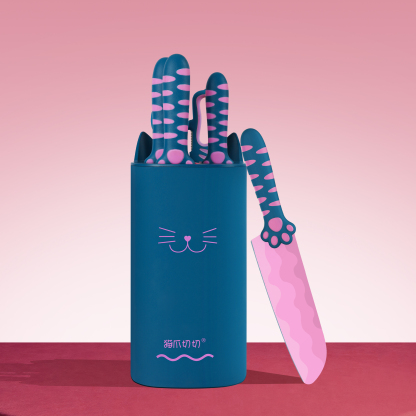 Meowkit 5-Piece Kitchen Knife Set – Heart Sea Limited Edition, with Scissors and Block