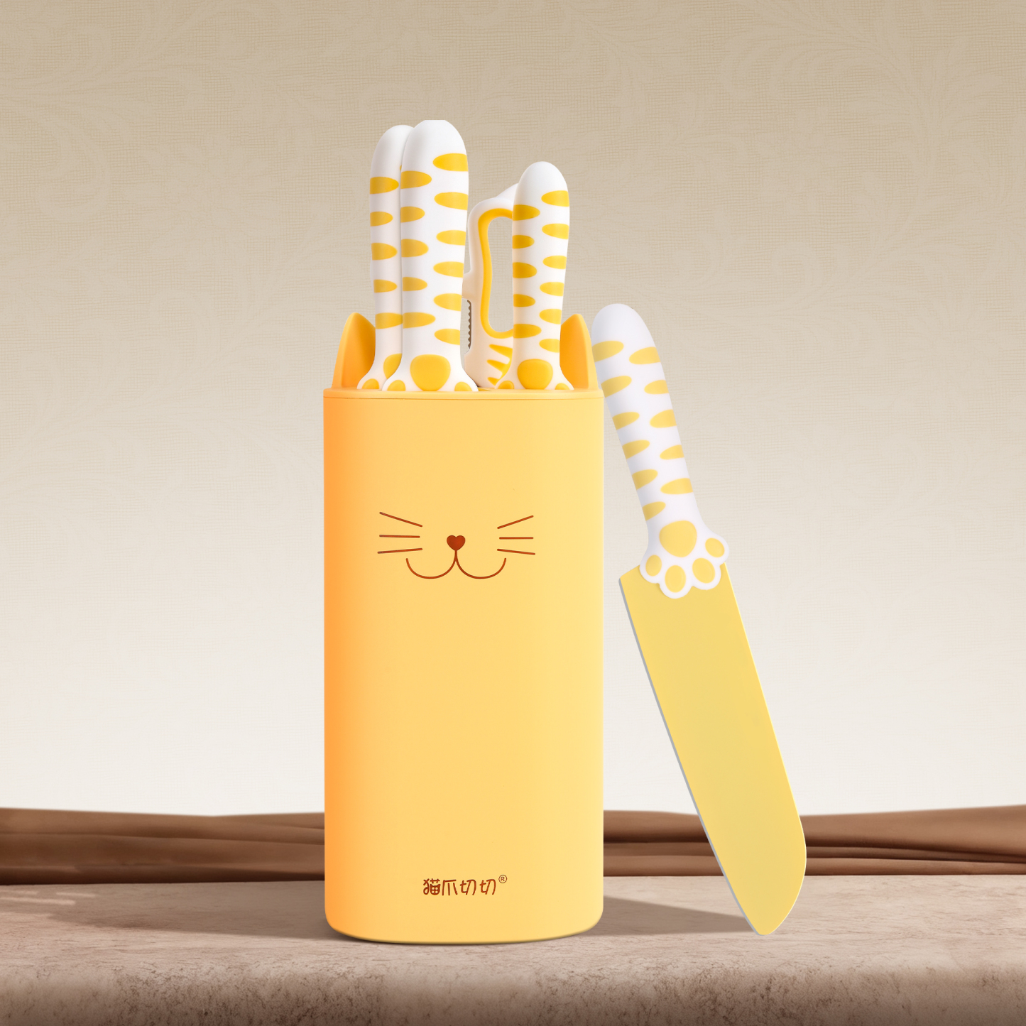 MEOWKIT 5-Piece Knife Set with Detachable Block – Nonstick Coated Blades (Jasmine Yellow)