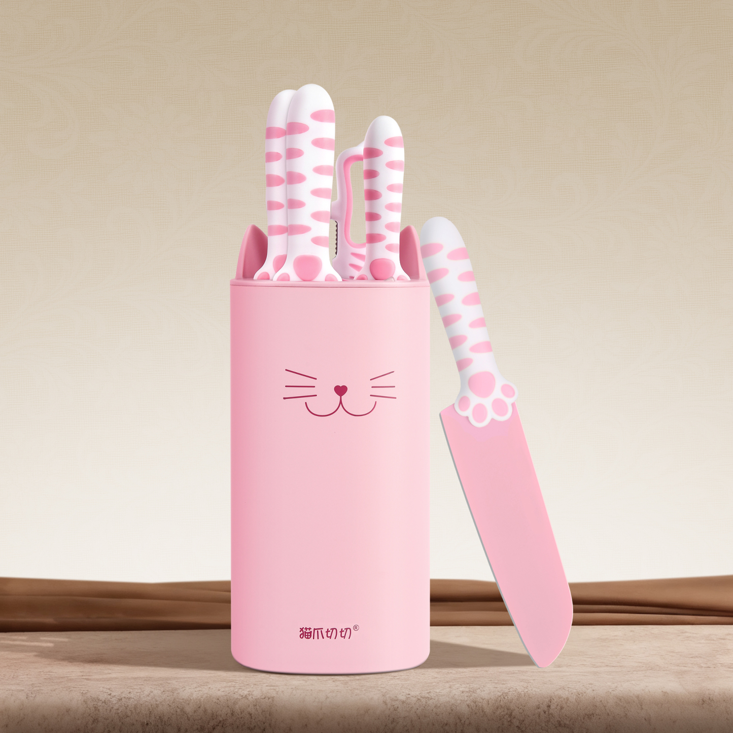 MEOWKIT 5-Piece Knife Set with Detachable Block – Nonstick Coated Blades (Sukura Pink)