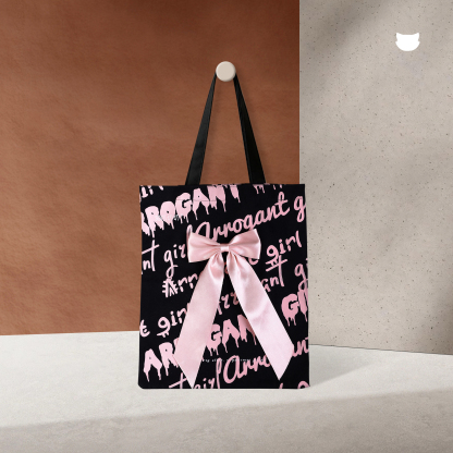 Meowkit Cat Paw Canvas Tote Bag – Stylish Cotton Tote with Detachable Bow Accent