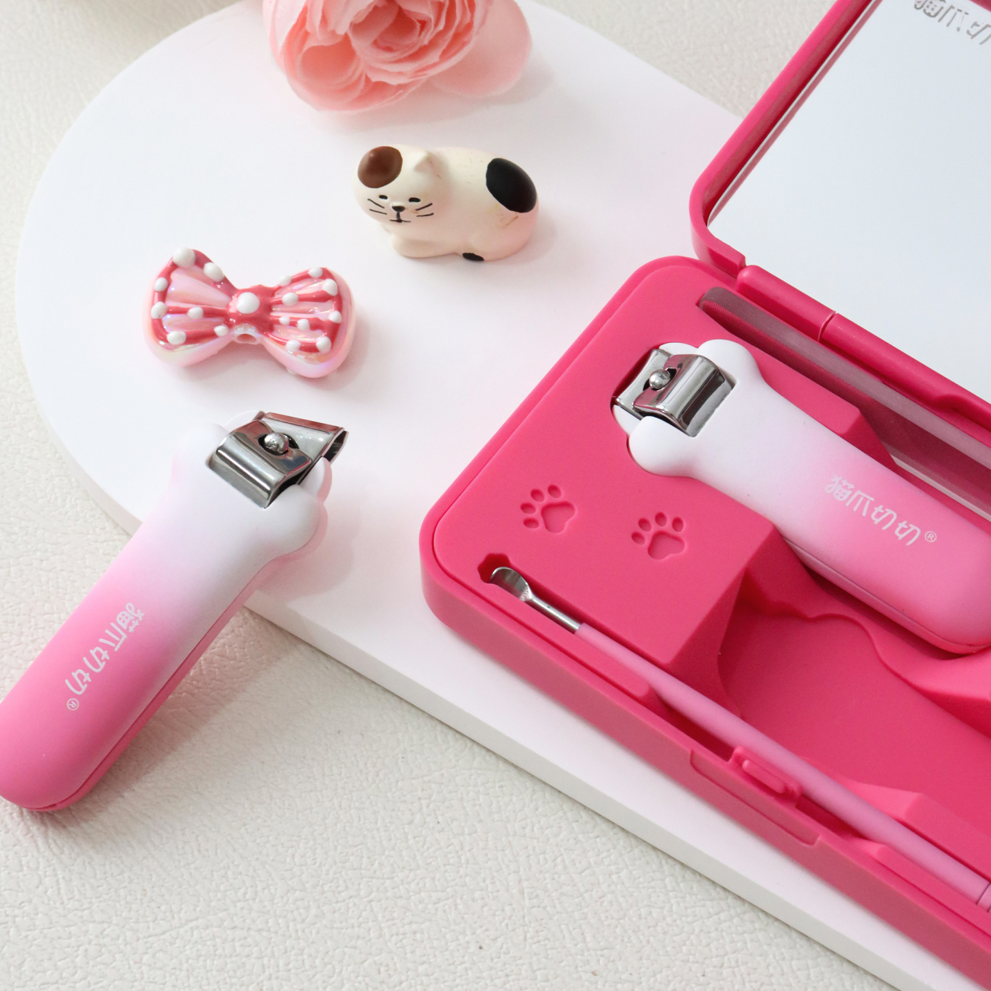 Meowkit Cat Paw Nail Care Kit – Cute Travel Manicure Set with Nail Clippers, File & Ear Pick