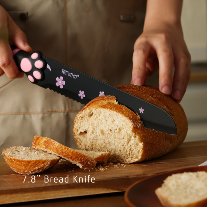 MEOWKIT 5-Piece Kitchen Knife Set – Stainless Steel Blades with Non-Stick Coating and Non-Slip Pink Handles-Meowkit 