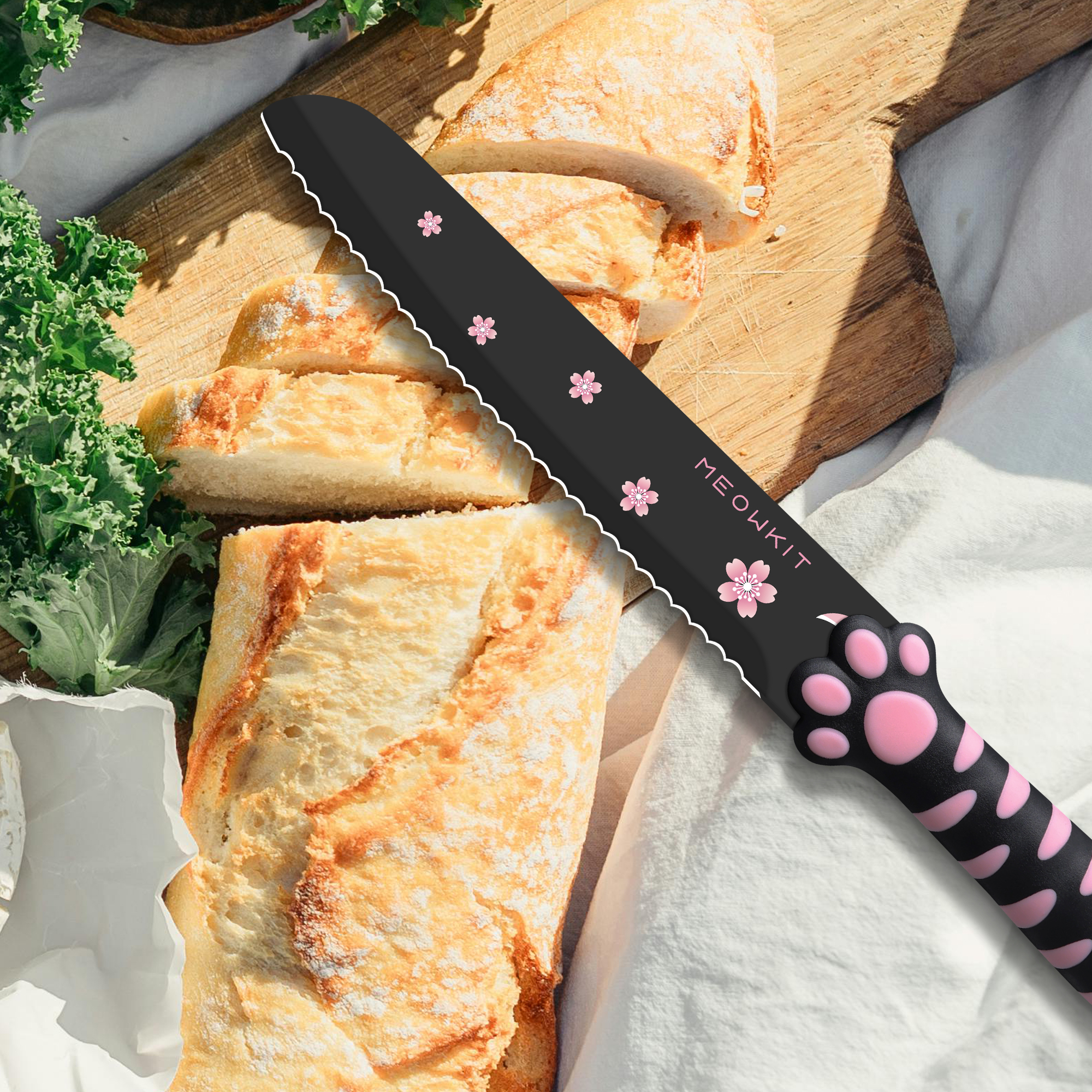 MEOWKIT 5-Piece Kitchen Knife Set – Stainless Steel Blades with Non-Stick Coating and Non-Slip Pink Handles