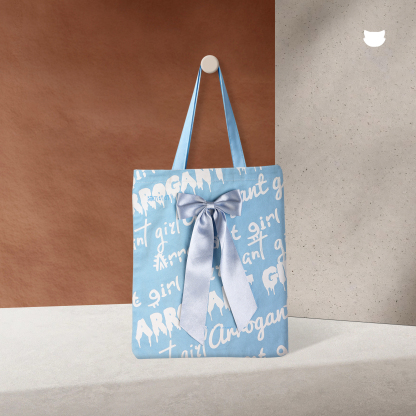 Meowkit Cat Paw Canvas Tote Bag – Stylish Cotton Tote with Detachable Bow Accent