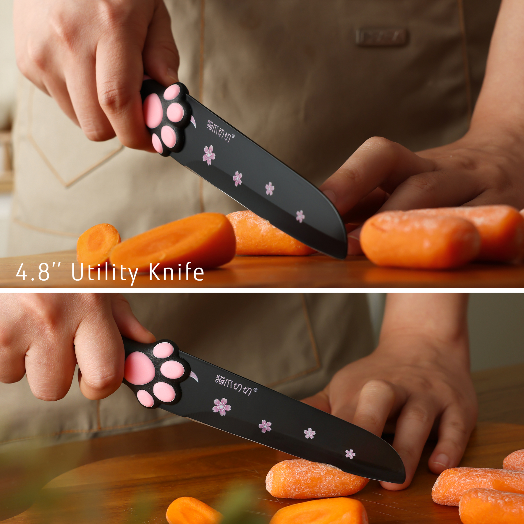 MEOWKIT 5-Piece Kitchen Knife Set – Stainless Steel Blades with Non-Stick Coating and Non-Slip Pink Handles-Meowkit 