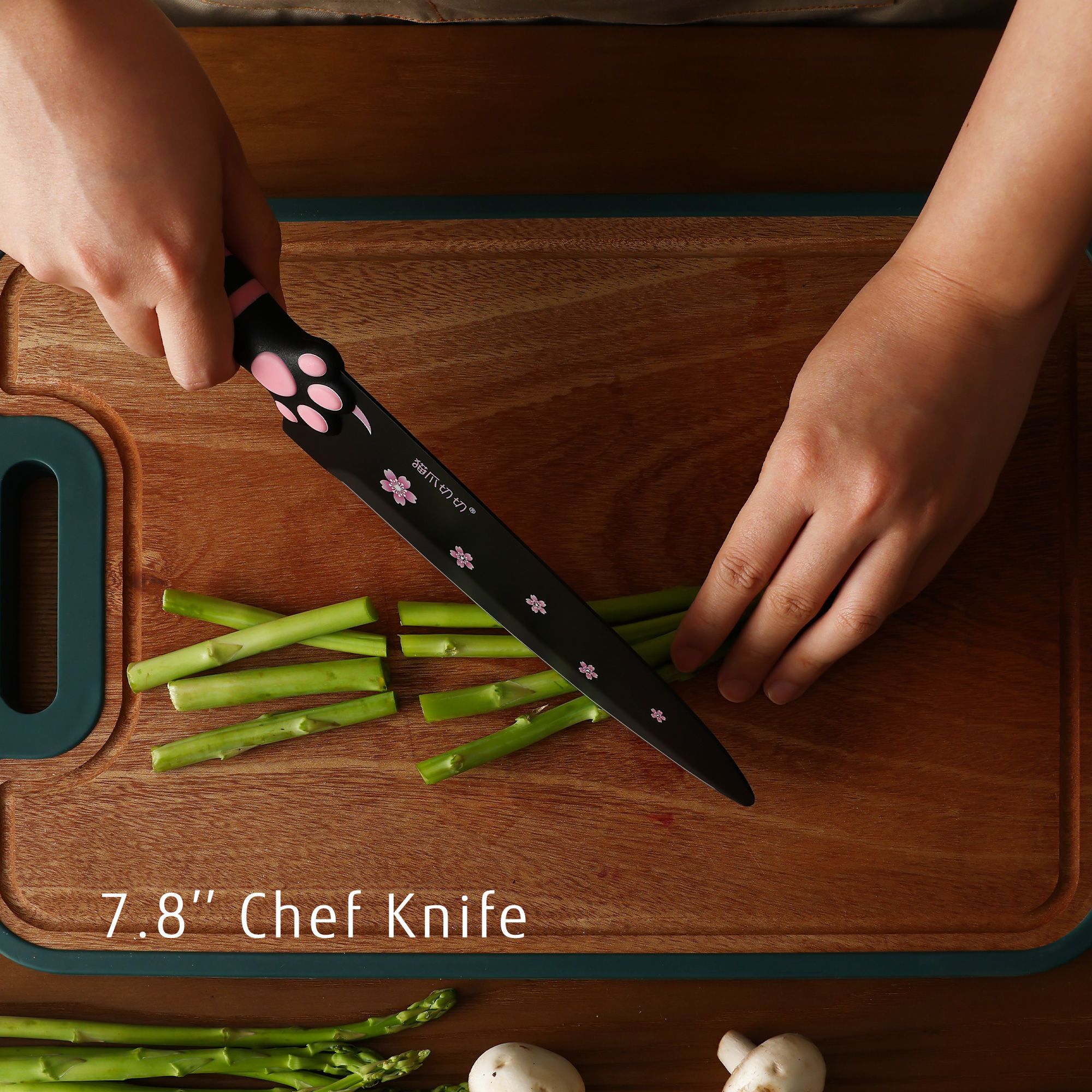 MEOWKIT 5-Piece Kitchen Knife Set – Stainless Steel Blades with Non-Stick Coating and Non-Slip Pink Handles-Meowkit 