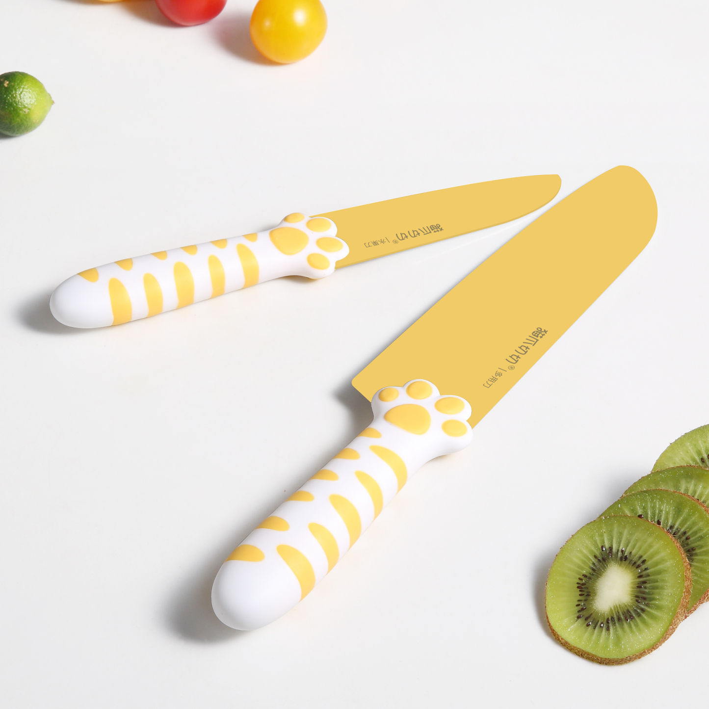 Meowkit 5-Piece Kitchen Knife Set, Yellow Cute Knife Set with Block and Scissors