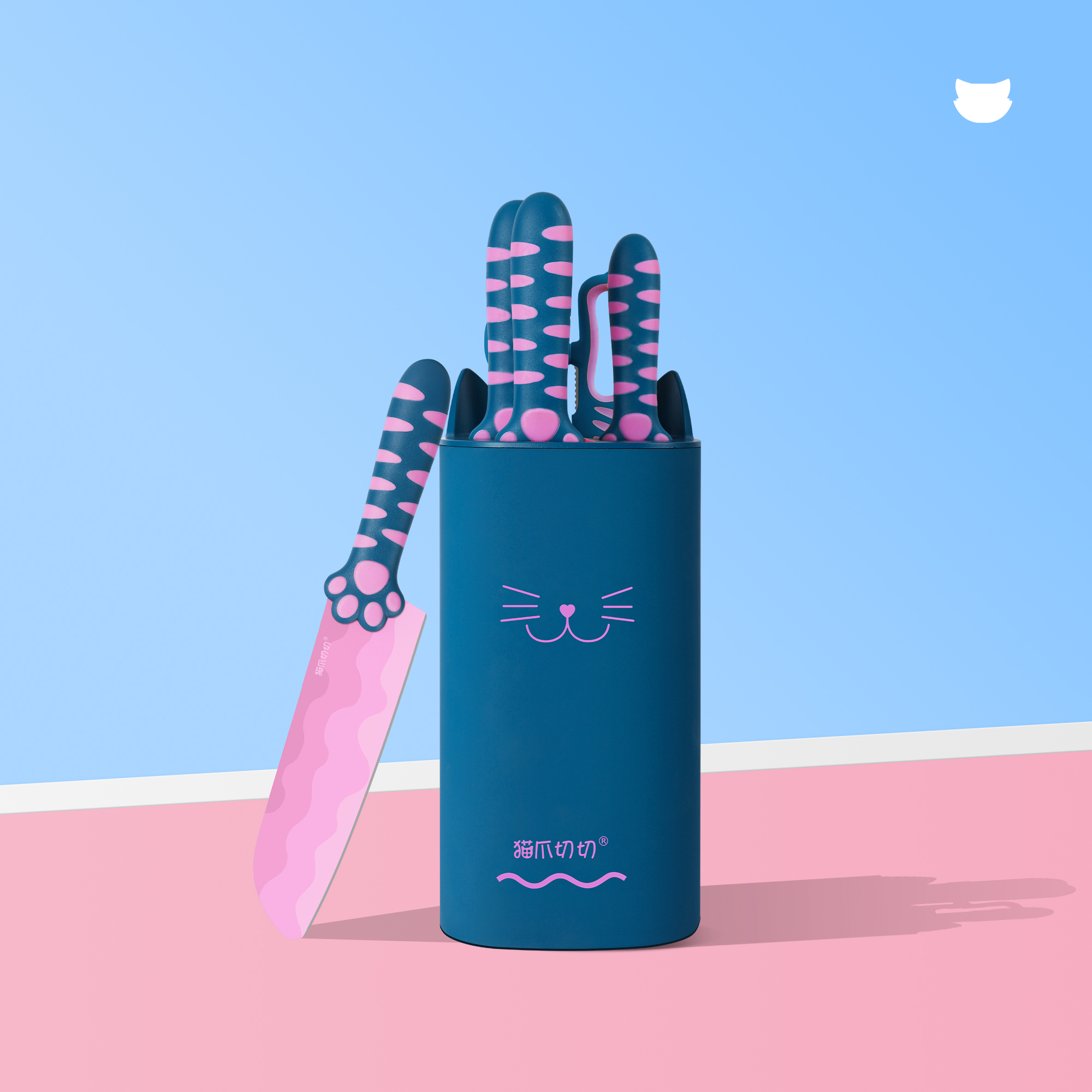 MEOWKIT Heart Sea Limited Edition Knife Set – Cat Paw Handles + Cat-Ear Block (with Scissors)