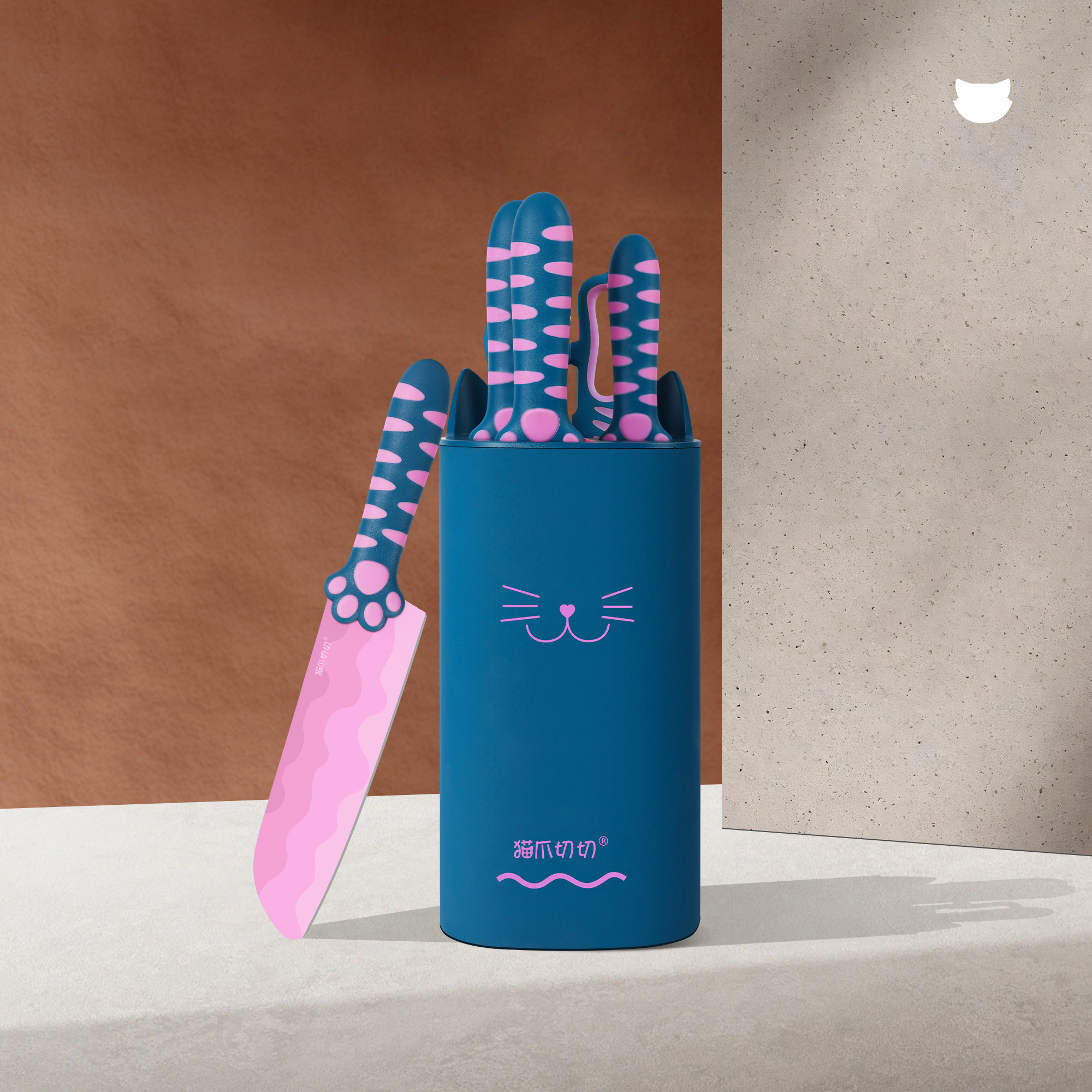 MEOWKIT Heart Sea Limited Edition Knife Set – Cat Paw Handles + Cat-Ear Block (with Scissors)