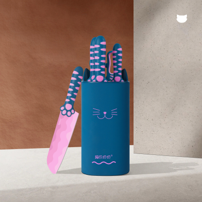 MEOWKIT Heart Sea Limited Edition Knife Set – Cat Paw Handles + Cat-Ear Block (with Scissors)