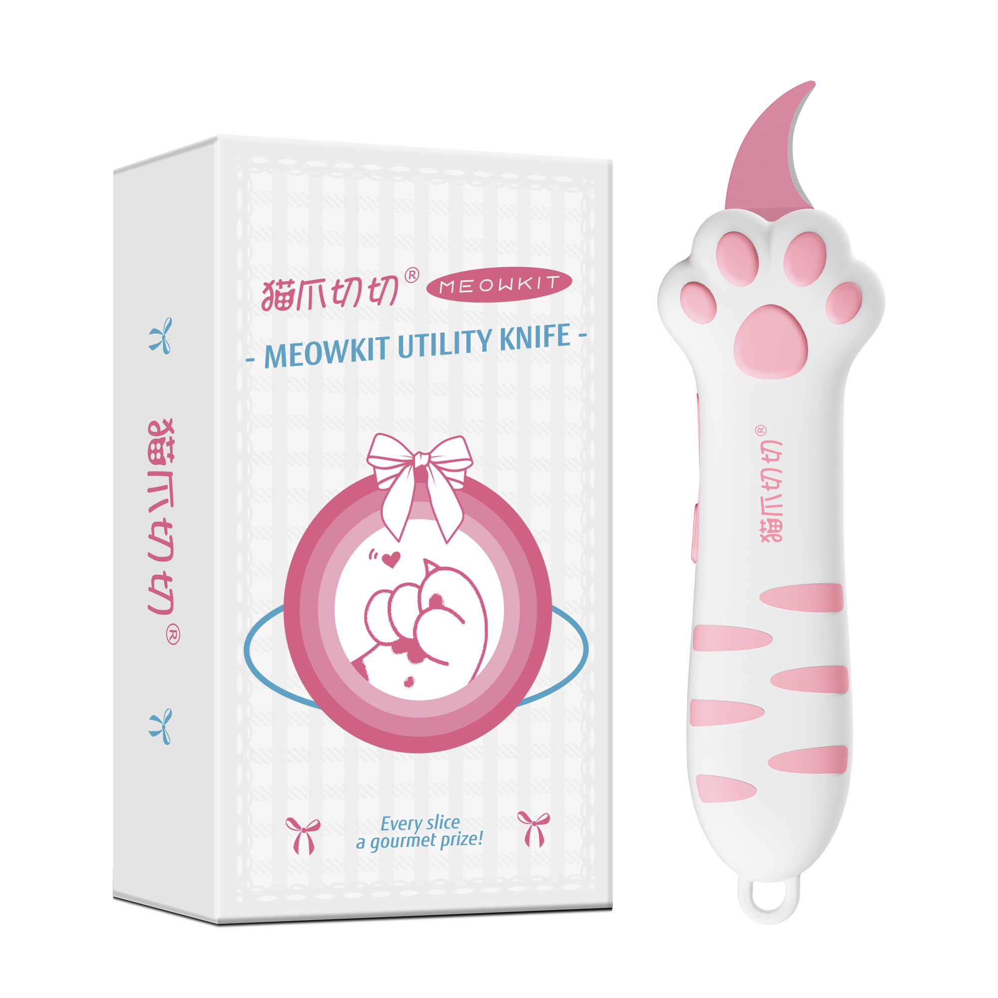 Meowkit Cute Cat Claw Box Cutter – White Pink