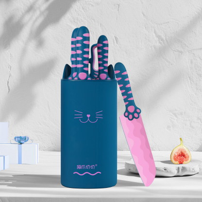 Meowkit 5-Piece Kitchen Knife Set – Heart Sea Limited Edition, with Scissors and Block