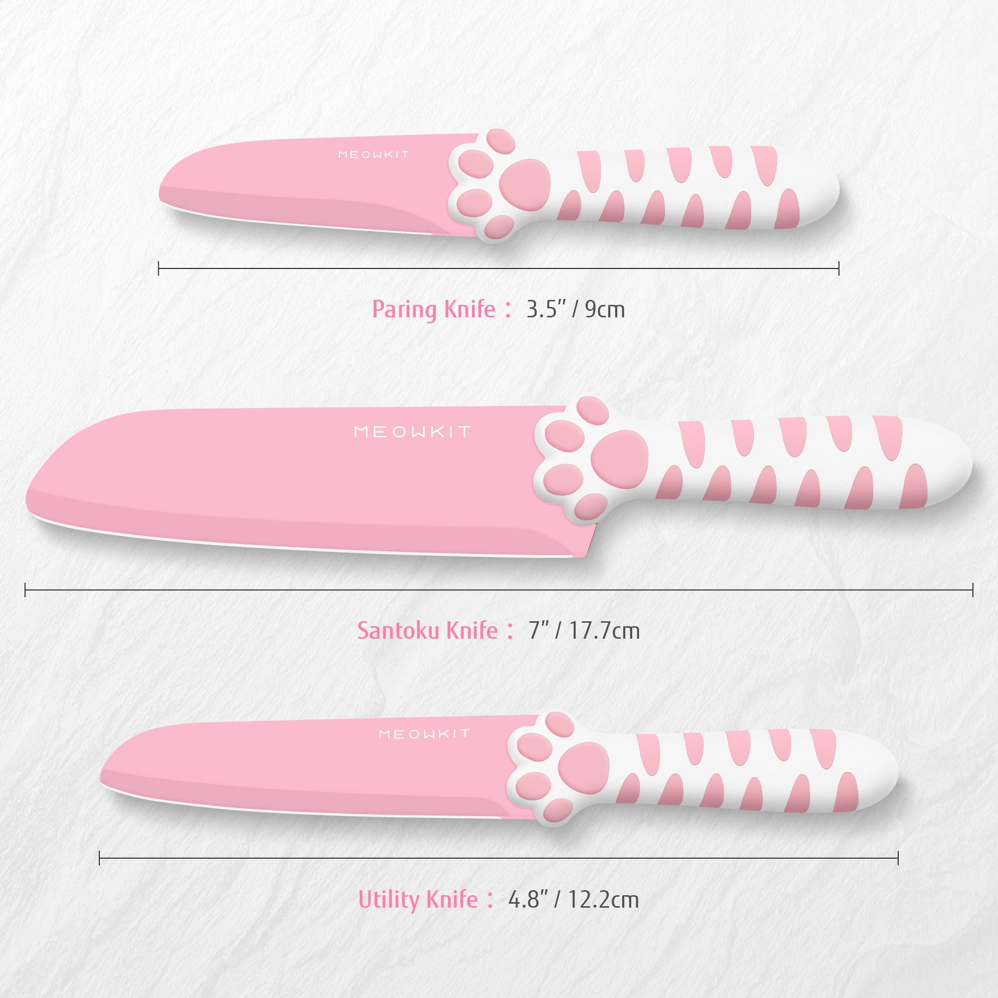 Meowkit Pink 3PCS Kitchen Knife Set Non-stick Coating Blade-Meowkit 