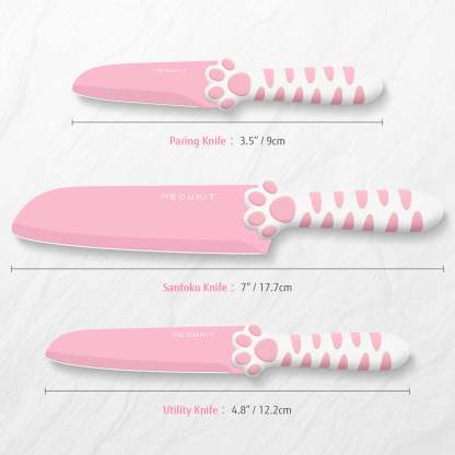 Meowkit Pink 3PCS Kitchen Knife Set Non-stick Coating Blade-Meowkit 