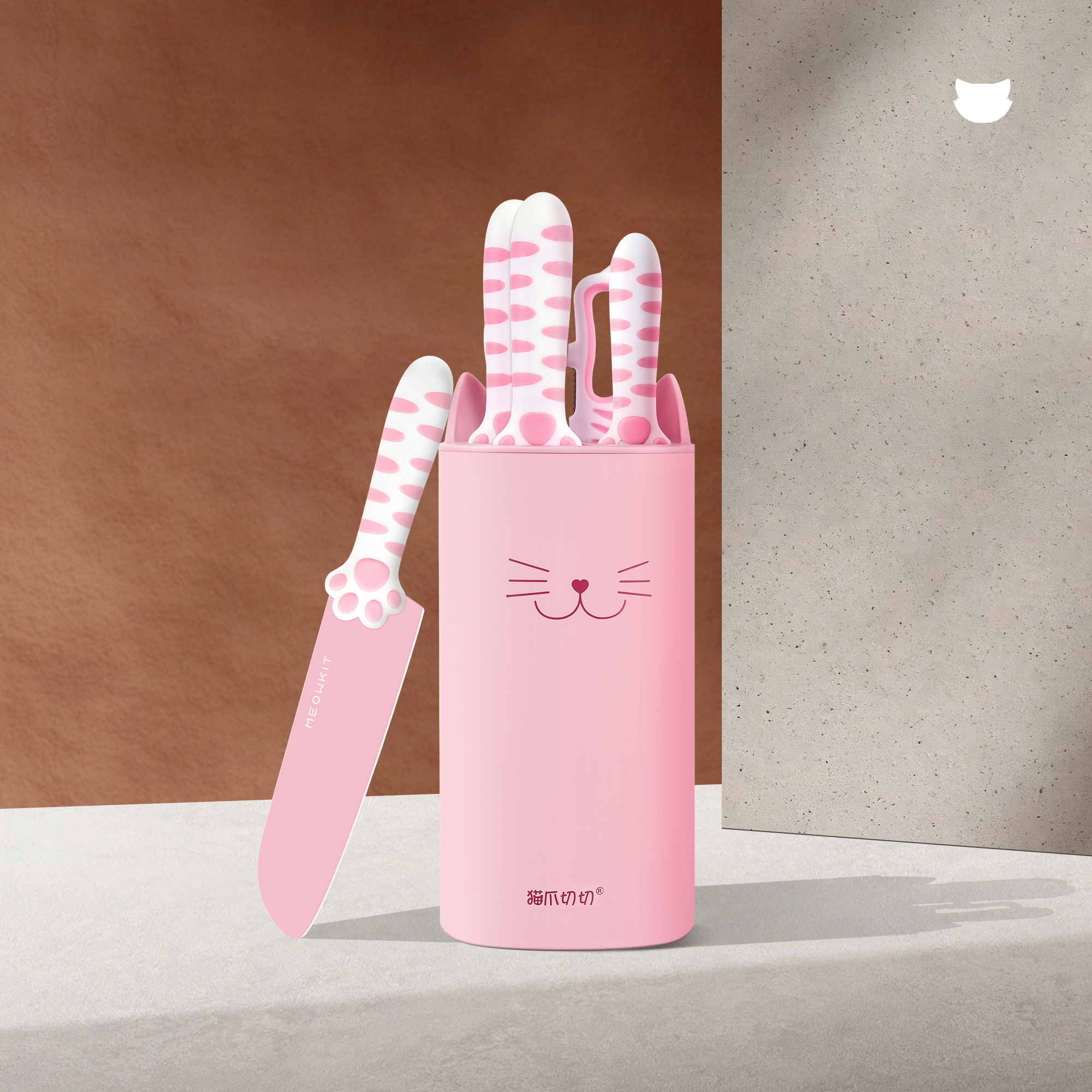 MEOWKIT 5-Piece Knife Set with Detachable Block – Nonstick Coated