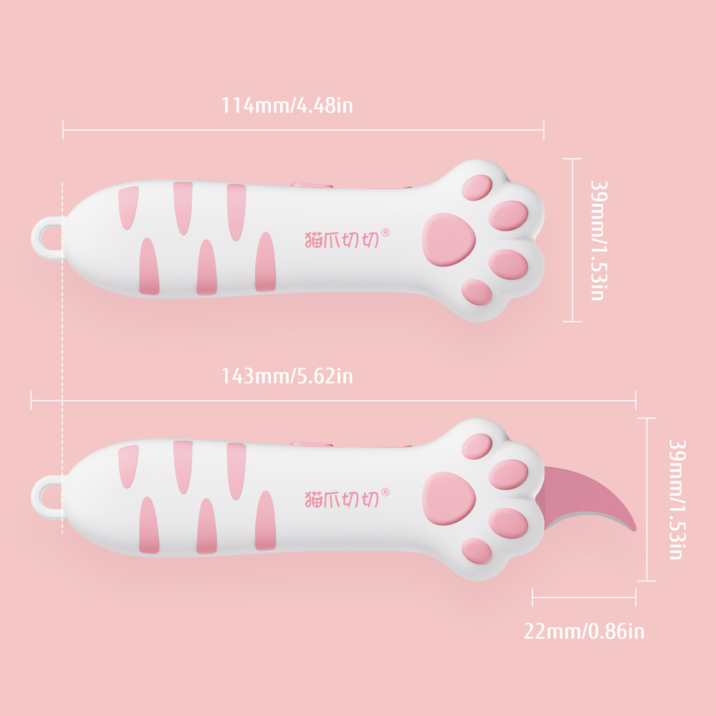 Meowkit Cute Cat Claw Box Cutter – White Pink