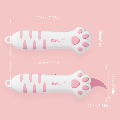 Meowkit Cute Cat Claw Box Cutter – White Pink