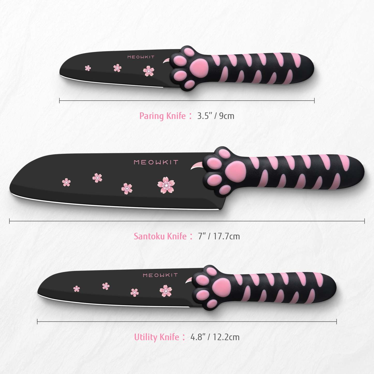 Meowkit 5 Pieces Kitchen Knife Set, Black&Pink Block Kitchen Knives