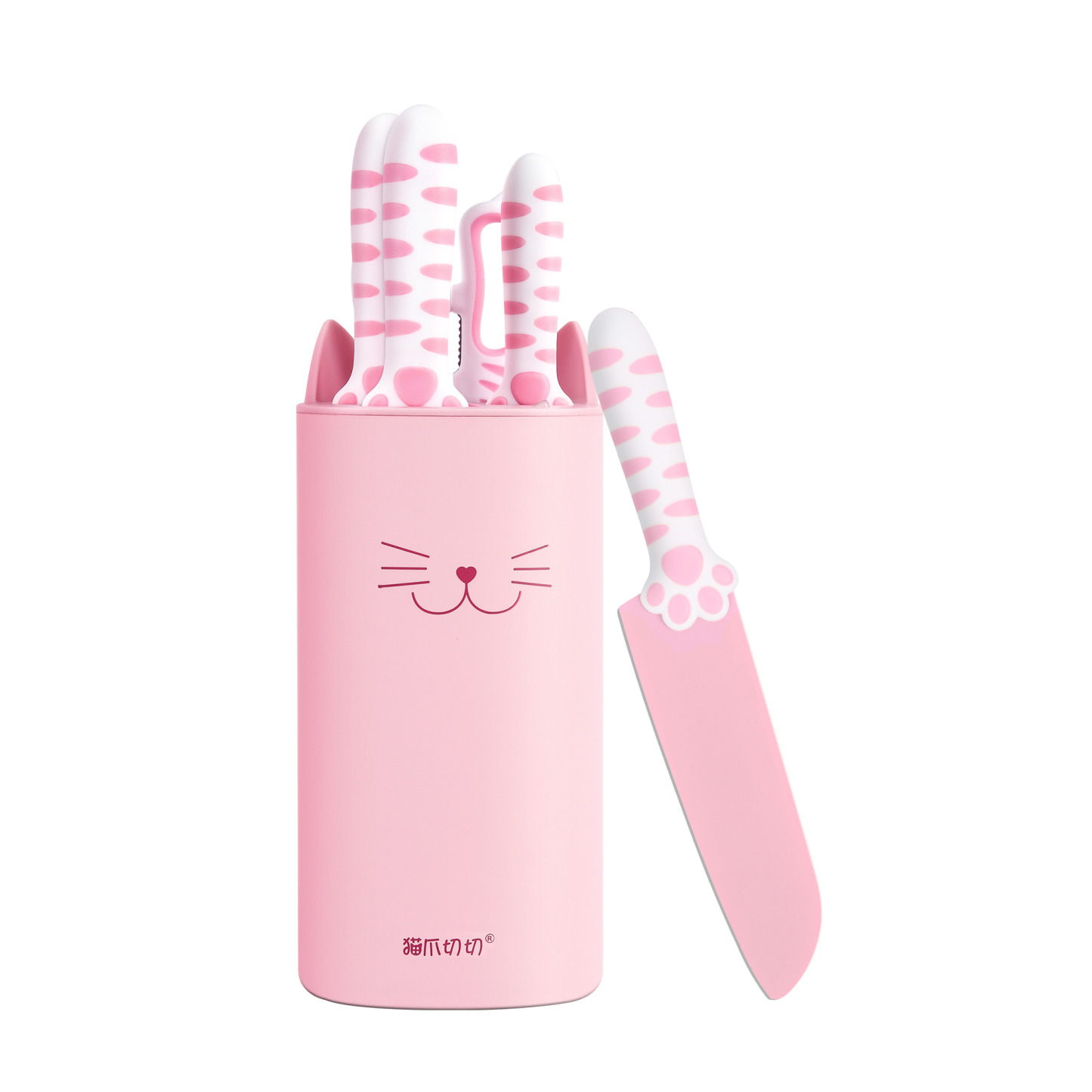 Meowkit 5-Piece Sakura Pink Kitchen Knife Set – Cute Knives with Block and Scissors