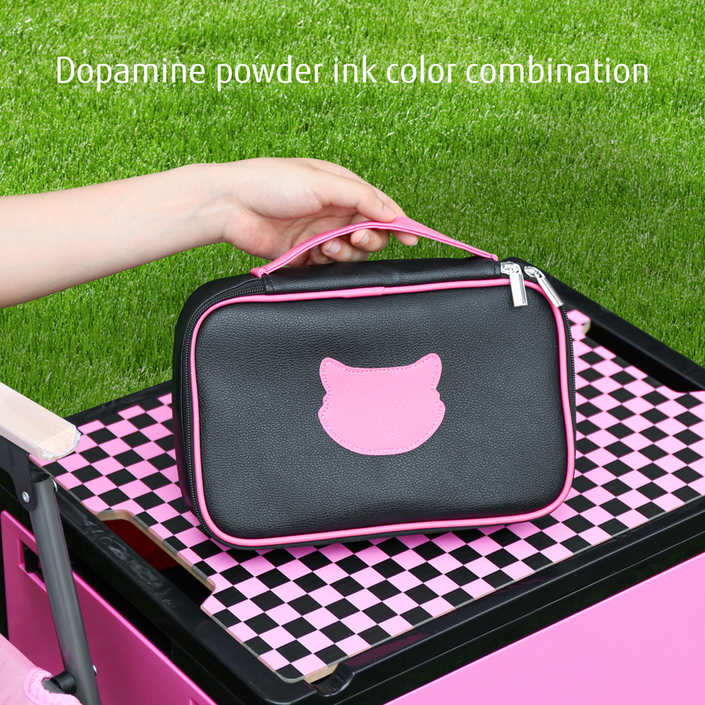 Meowkit 6-Piece Black & Pink Outdoor Tableware Set – Portable Picnic Utensils for Travel & Camping