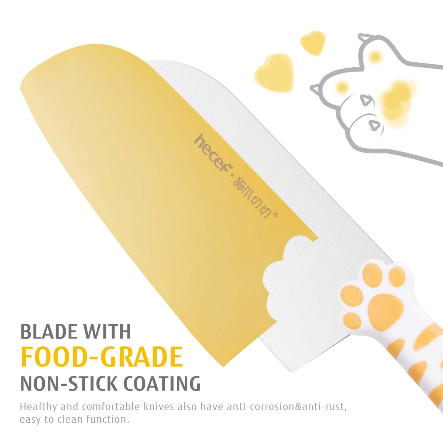 Meowkit 5-Piece Kitchen Knife Set, Yellow Cute Knife Set with Block and Scissors