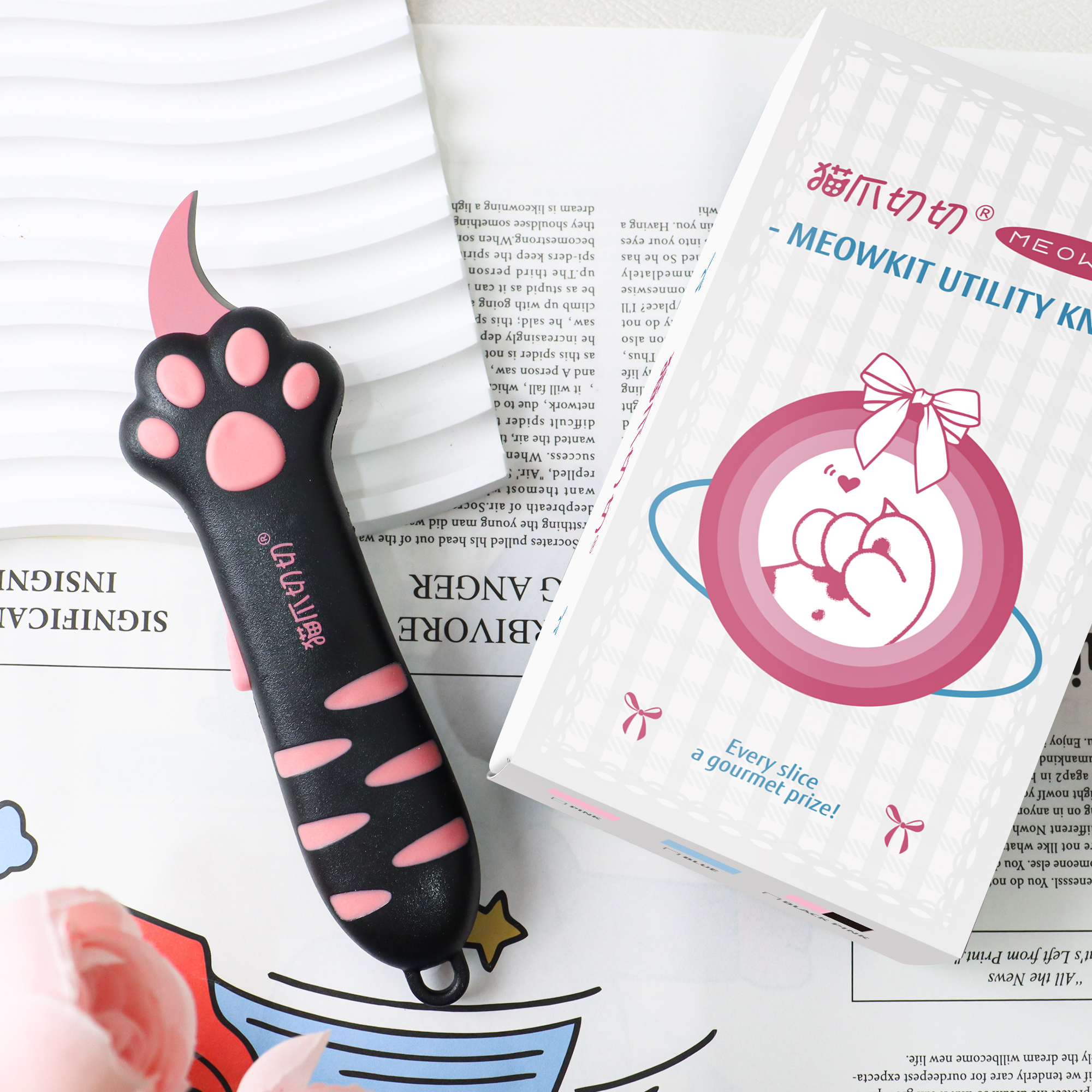 Meowkit Cute Cat Claw Box Cutter – Black & Pink