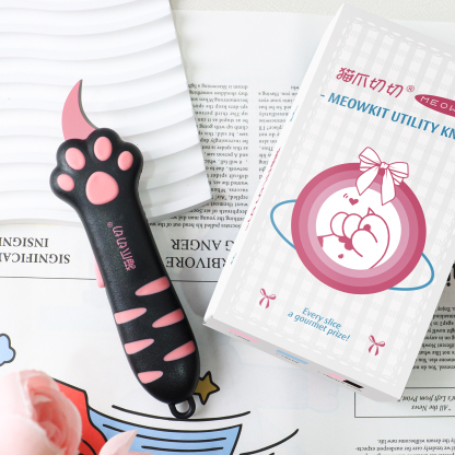 Meowkit Cute Cat Claw Box Cutter – Black & Pink